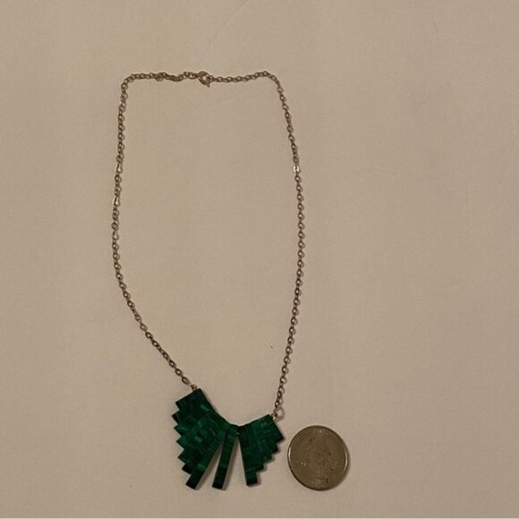 NECKLACE STERLING SILVER GREEN MALACHITE FAN STYLE GRADUATED TAPERED CHOKER 15” - Picture 7 of 9